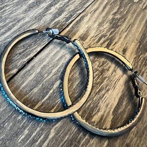 NEW MARLYN SCHIFF Pave Hoop with Black/Blue Crystals